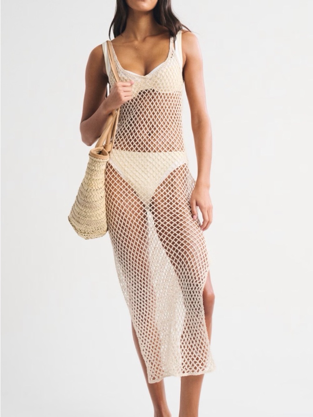 Abercrombie & Fitch Crochet-Style Scoopneck Maxi Dress Coverup - Cream XS - Picture 1 of 6